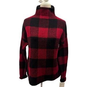 Tahari Mock Neck Long Sleeve Red & Black Plaid Sweater - Size Small